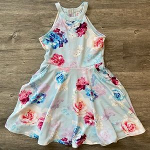 🆕 Justice Girls Blue & Pink Floral Swing Dress